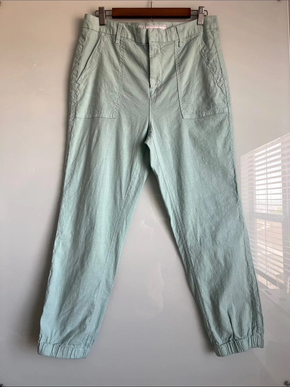 Frank & Eileen Jameson Linen Cotton Blend Seafoam Blue Jogger Pants Size 8